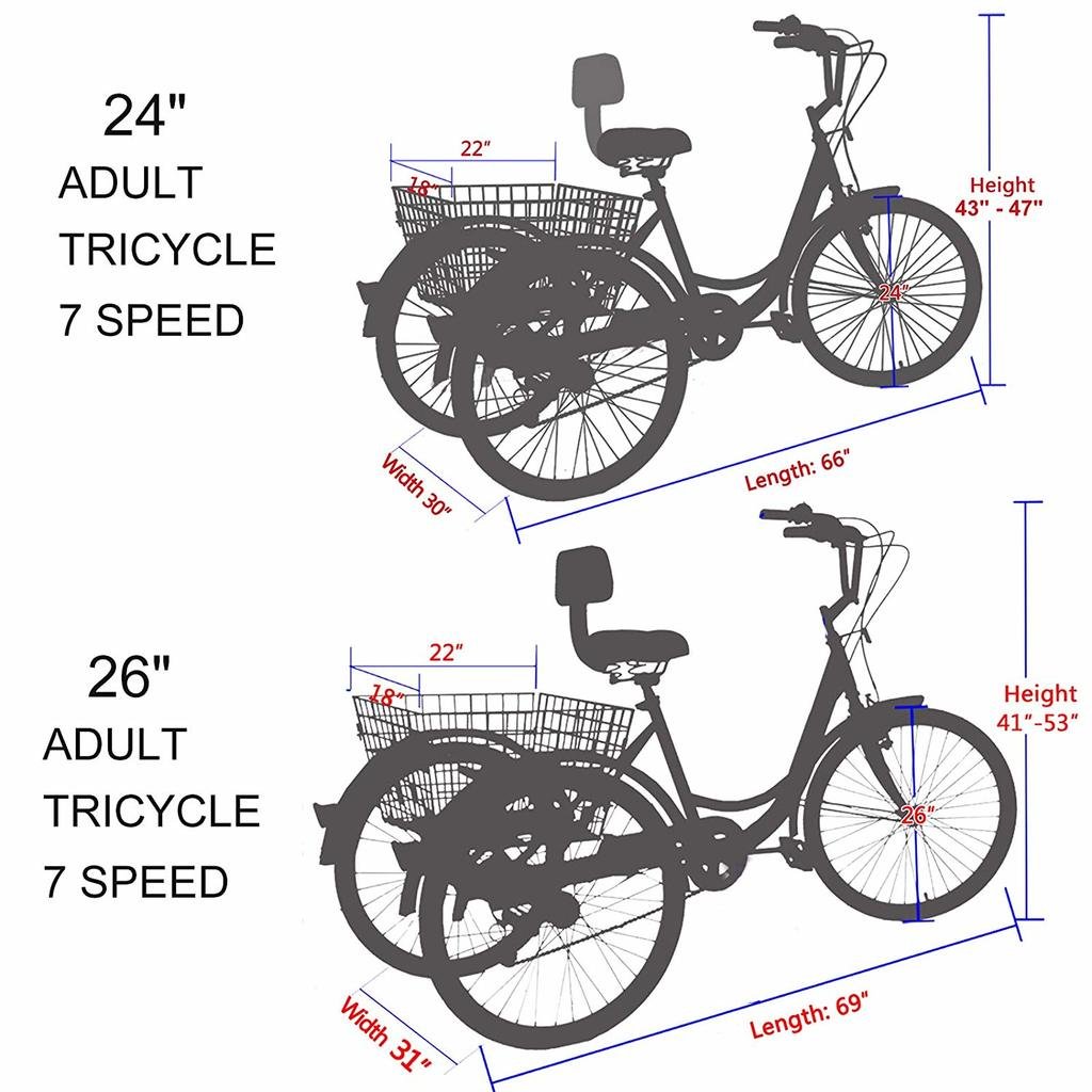 Slsy three Wheel Bike For Seniors dimensions